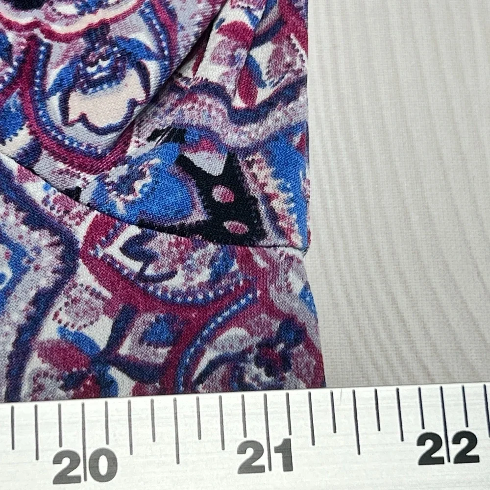 Dressbarn Top Womens Large Purple Paisley Blouse Bell Sleeve Knit Elastic Neck